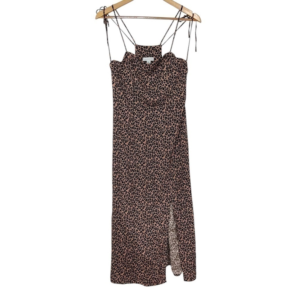 NEW Topshop Love at First Scroll Split Side Midi Dress Leopard Print - Picture 4 of 5